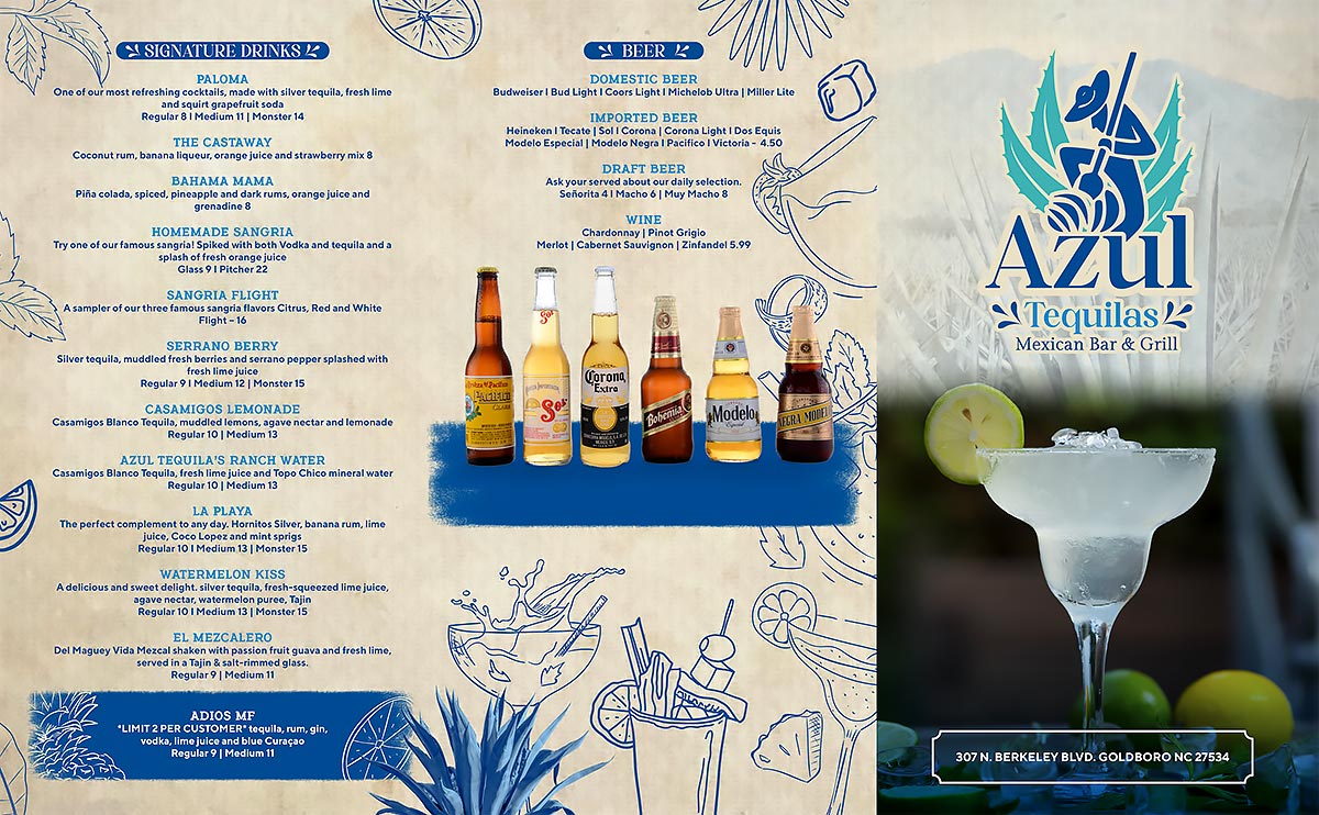 Menu Azul Tequilas Mexican Bar & Grill