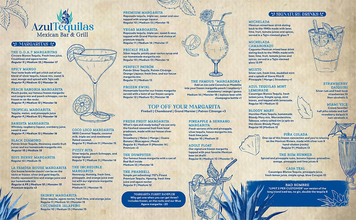 Menu Azul Tequilas Mexican Bar & Grill